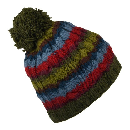 Bonnet à Pompon à Rayures à Torsades forêt KUSAN