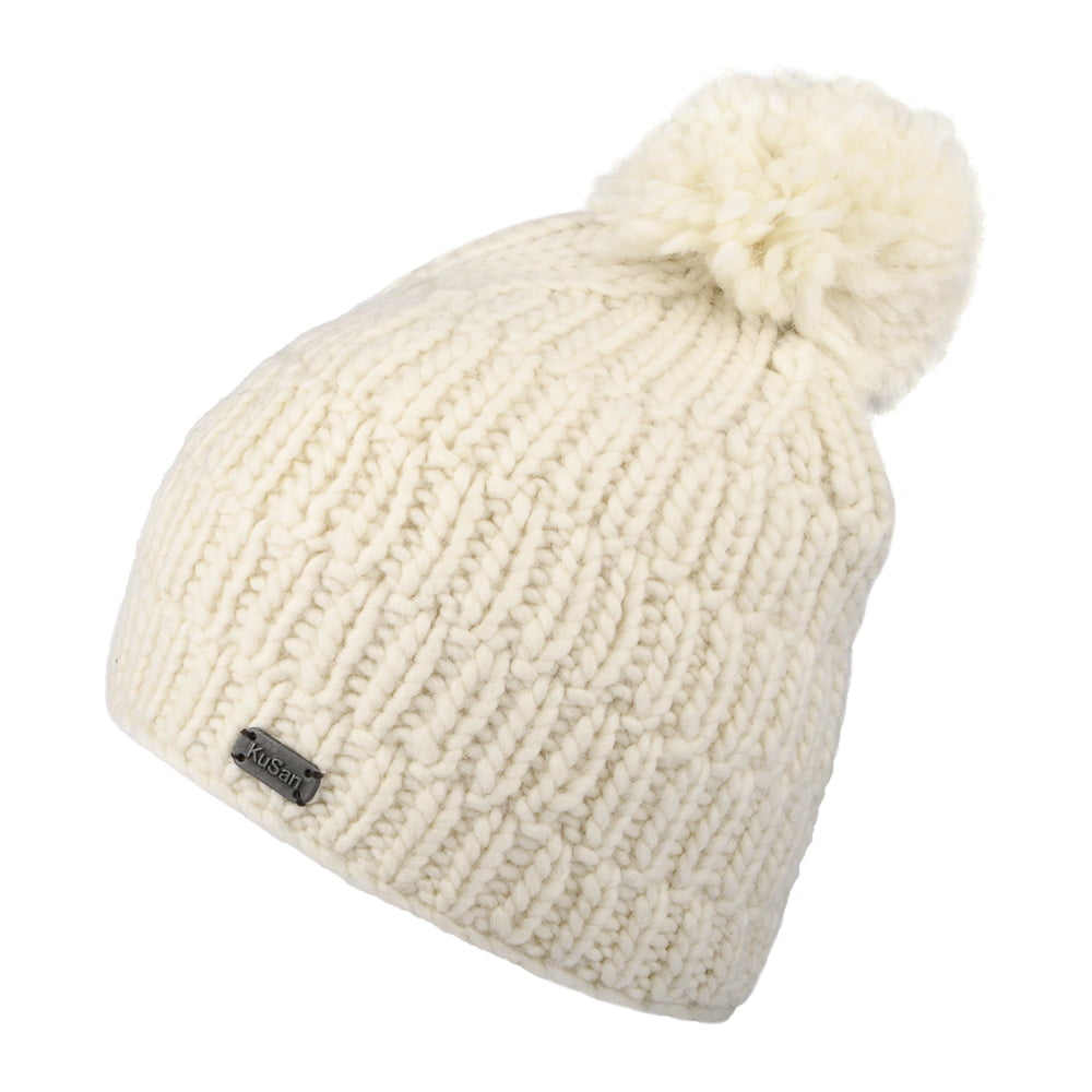 Bonnet à Pompon à Torsades Côtelées Point de Riz crème KUSAN