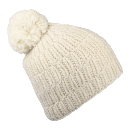 Bonnet à Pompon à Torsades Côtelées Point de Riz crème KUSAN