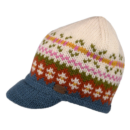 Bonnet à Visière Fair Isle Brooklyn crème-bleu KUSAN