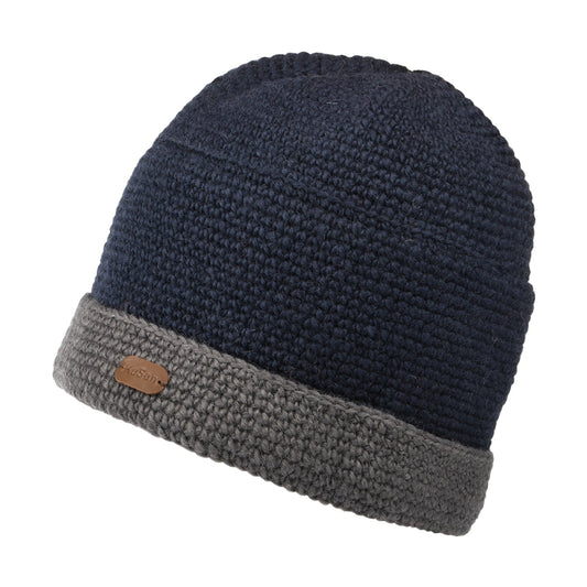 Bonnet à Revers en Crochet bleu marine-gris KUSAN