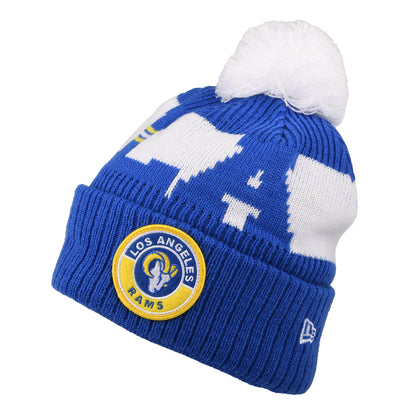 Bonnet à Pompon NFL On Field Sport Knit Los Angeles Rams bleu roi-blanc NEW ERA