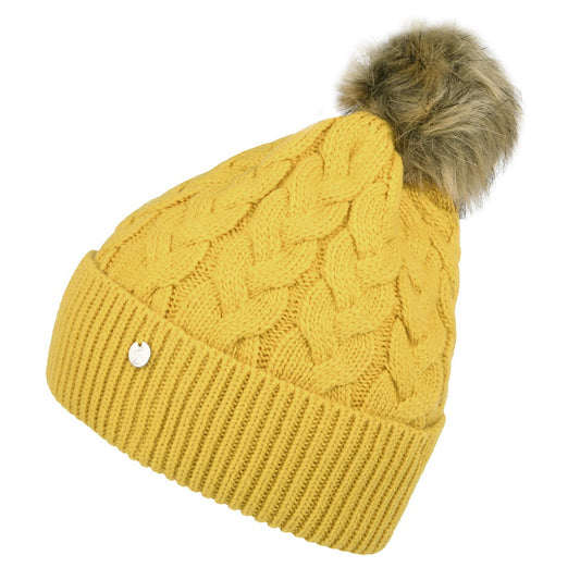 Bonnet à Pompon en Fausse Fourrure et Torsades Elena moutarde JOULES