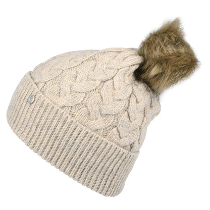 Bonnet à Pompon en Fausse Fourrure et Torsades Elena crème JOULES