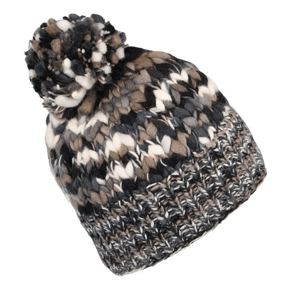 Bonnet à Pompon en Laine Irrégulière noir-blanc KUSAN