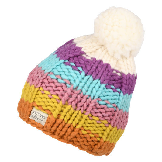 Bonnet à Pompon en Laine Point de Riz Arc-en-Ciel crème-multi KUSAN