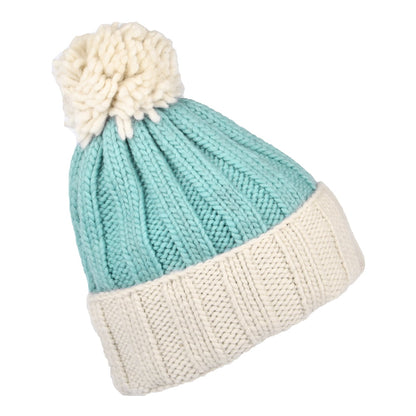 Bonnet à Pompon Côtelé Turn Up gris clair-aqua KUSAN