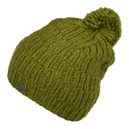 Bonnet à Pompon à Torsades Côtelées Point de Riz khaki KUSAN