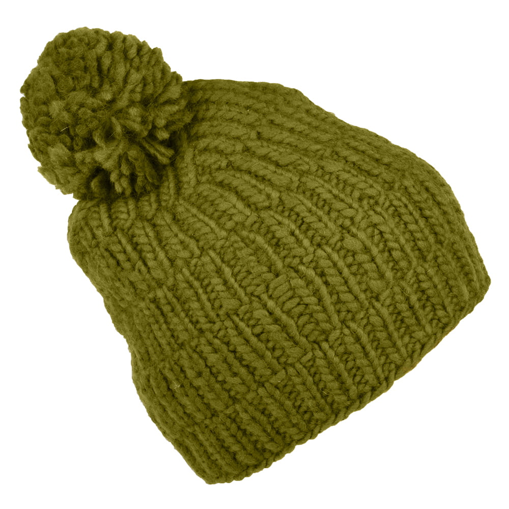 Bonnet à Pompon à Torsades Côtelées Point de Riz khaki KUSAN