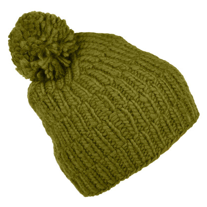 Bonnet à Pompon à Torsades Côtelées Point de Riz khaki KUSAN