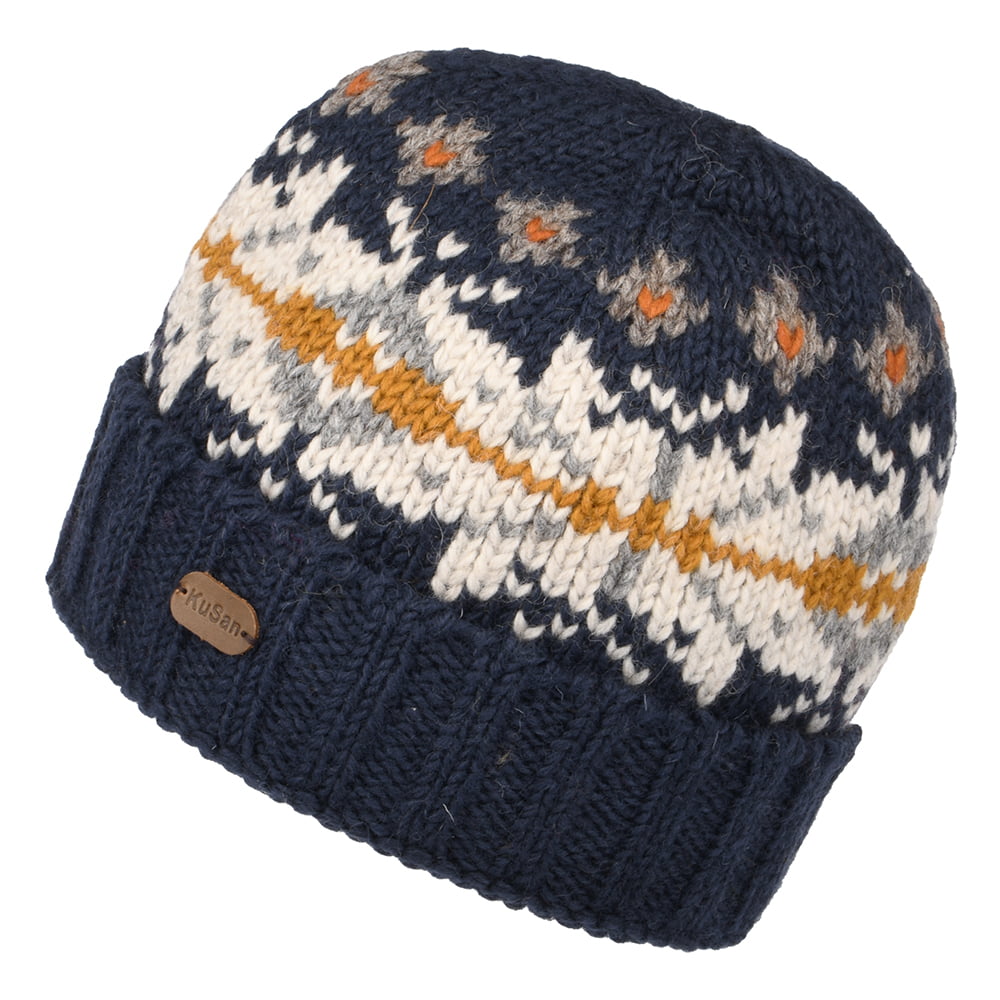 Bonnet à Revers Snowflake bleu marine-crème KUSAN