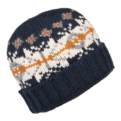 Bonnet à Revers Snowflake bleu marine-crème KUSAN