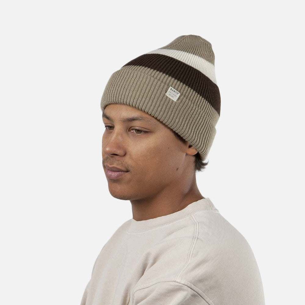 Bonnet à Revers et Rayures Cowie taupe-marron BARTS