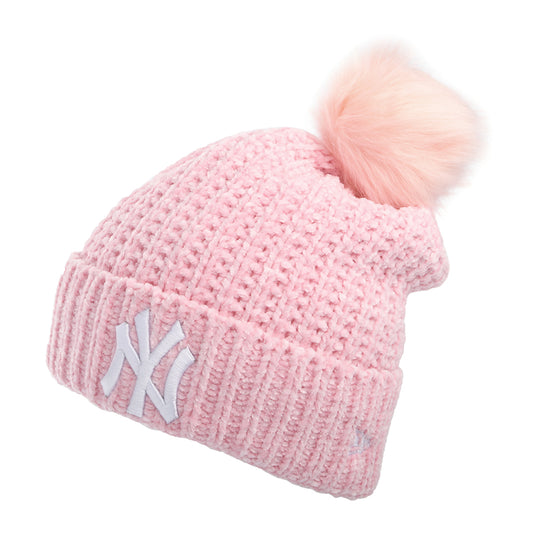 Bonnet à Pompon Femme MLB Winterized en Chenille New York Yankees rose clair NEW ERA
