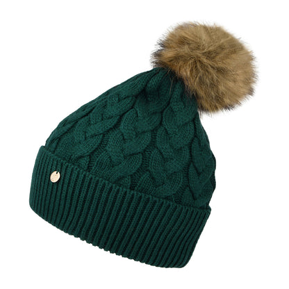 Bonnet à Pompon en Fausse Fourrure et Torsades Elena bleu sarcelle JOULES