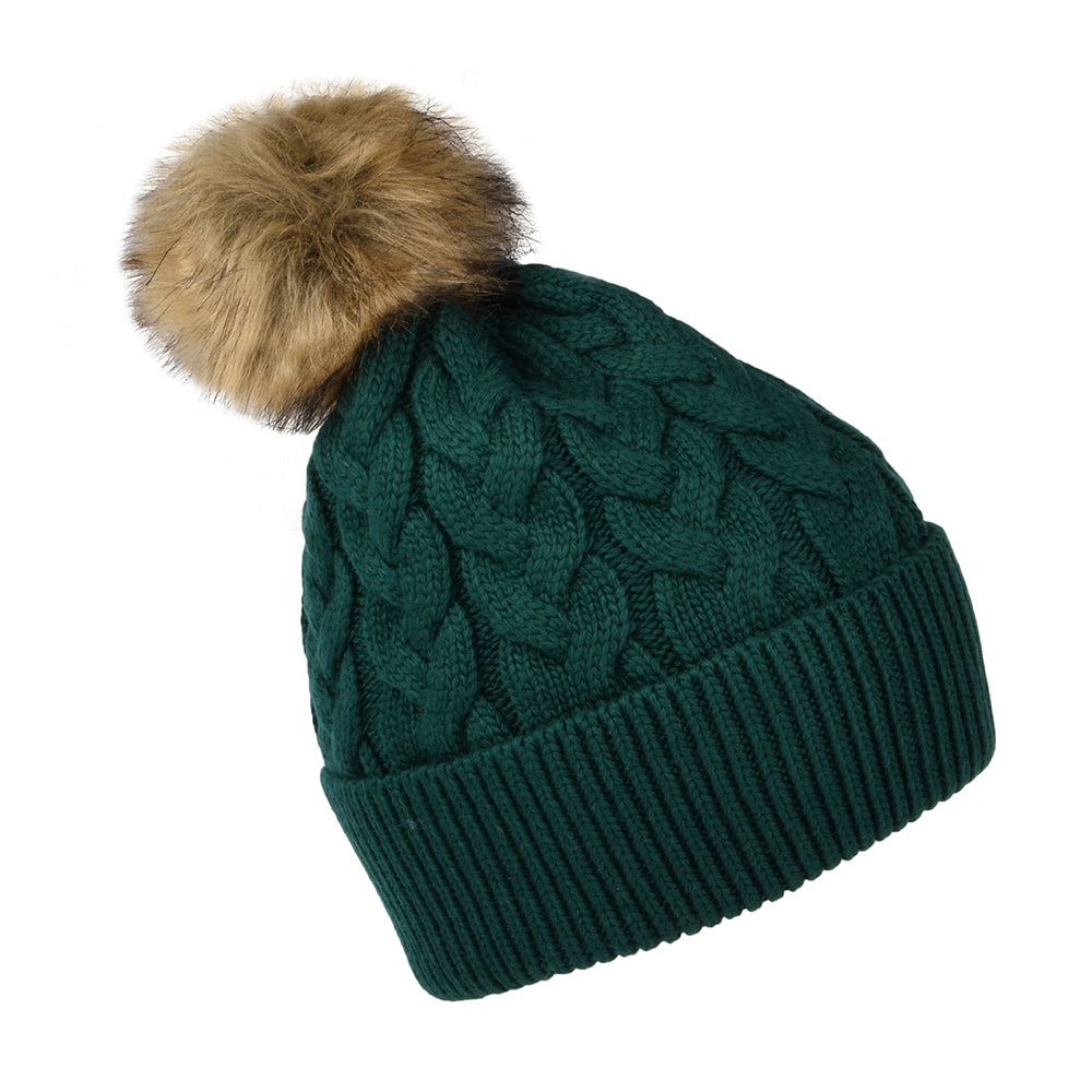 Bonnet à Pompon en Fausse Fourrure et Torsades Elena bleu sarcelle JOULES