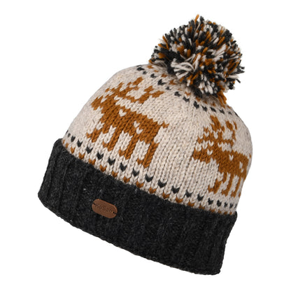 Bonnet à Pompon Turn Up Reindeer caramel-crème KUSAN