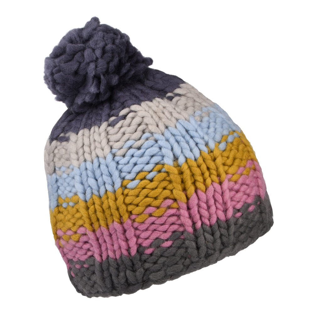 Bonnet à Pompon en Laine Point de Riz Arc-en-Ciel panaché de gris KUSAN