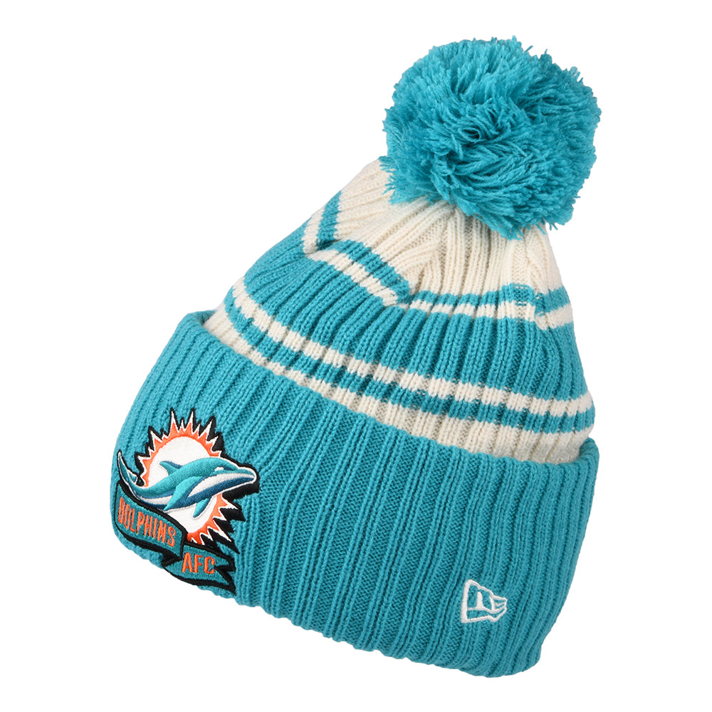 Bonnet à Pompon NFL Sideline Sport Knit Miami Dolphins bleu sarcelle-blanc NEW ERA