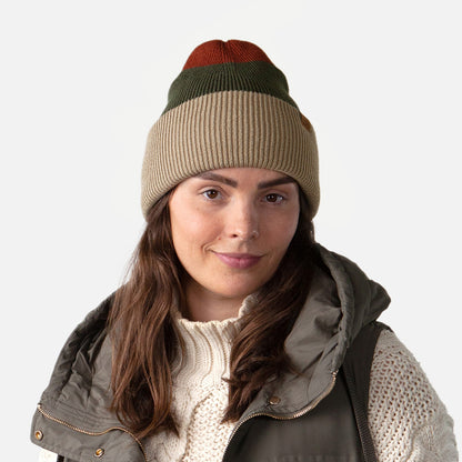 Bonnet à Revers Semmoe taupe-olive-rouge BARTS