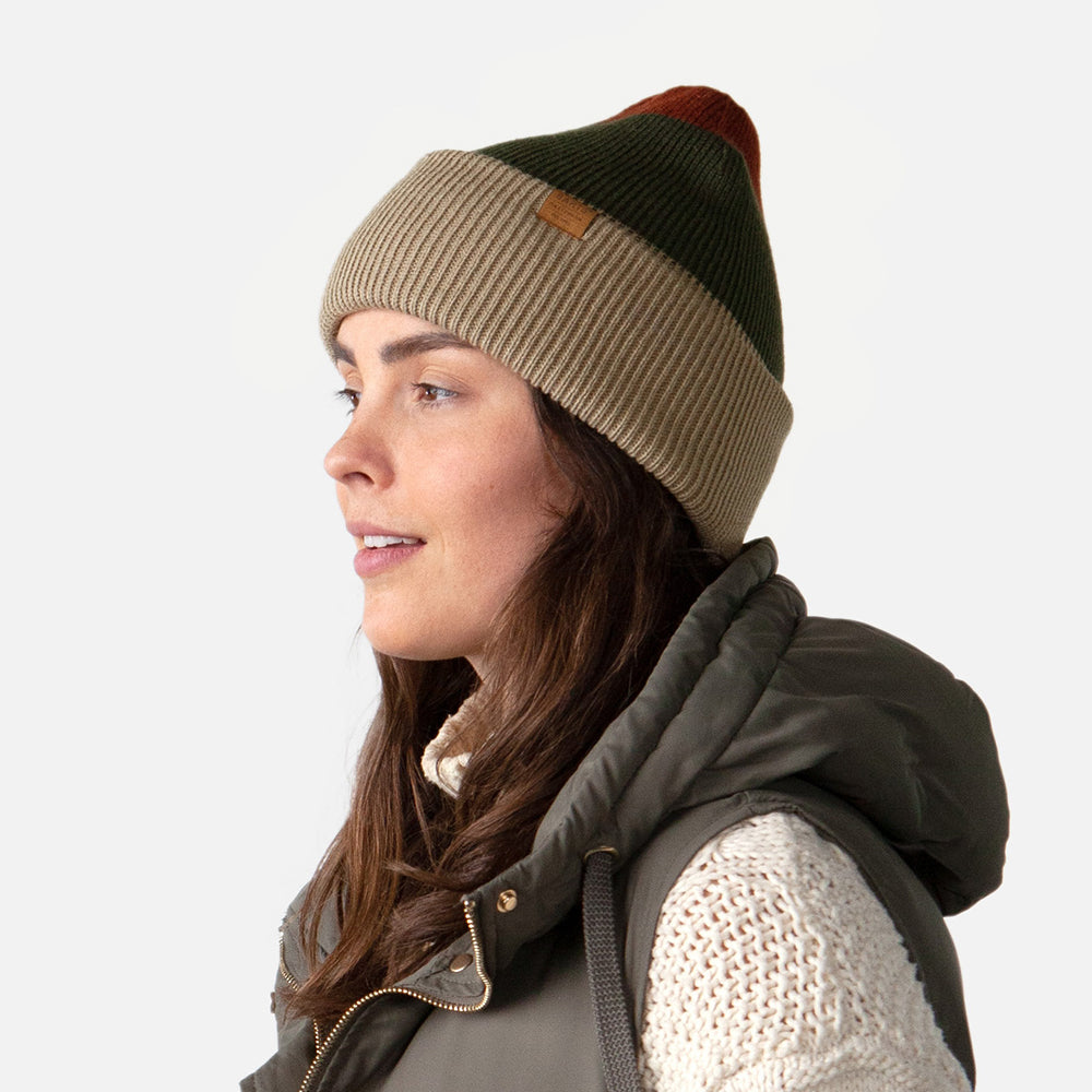 Bonnet à Revers Semmoe taupe-olive-rouge BARTS