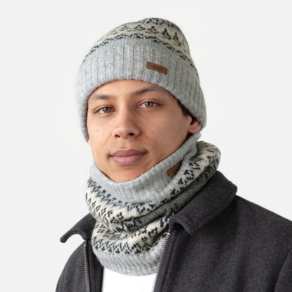 Bonnet à Revers Fair Isle Gregoris gris chiné BARTS