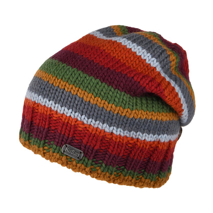 Bonnet Boutonné à Rayures rouge-prune-gris KUSAN