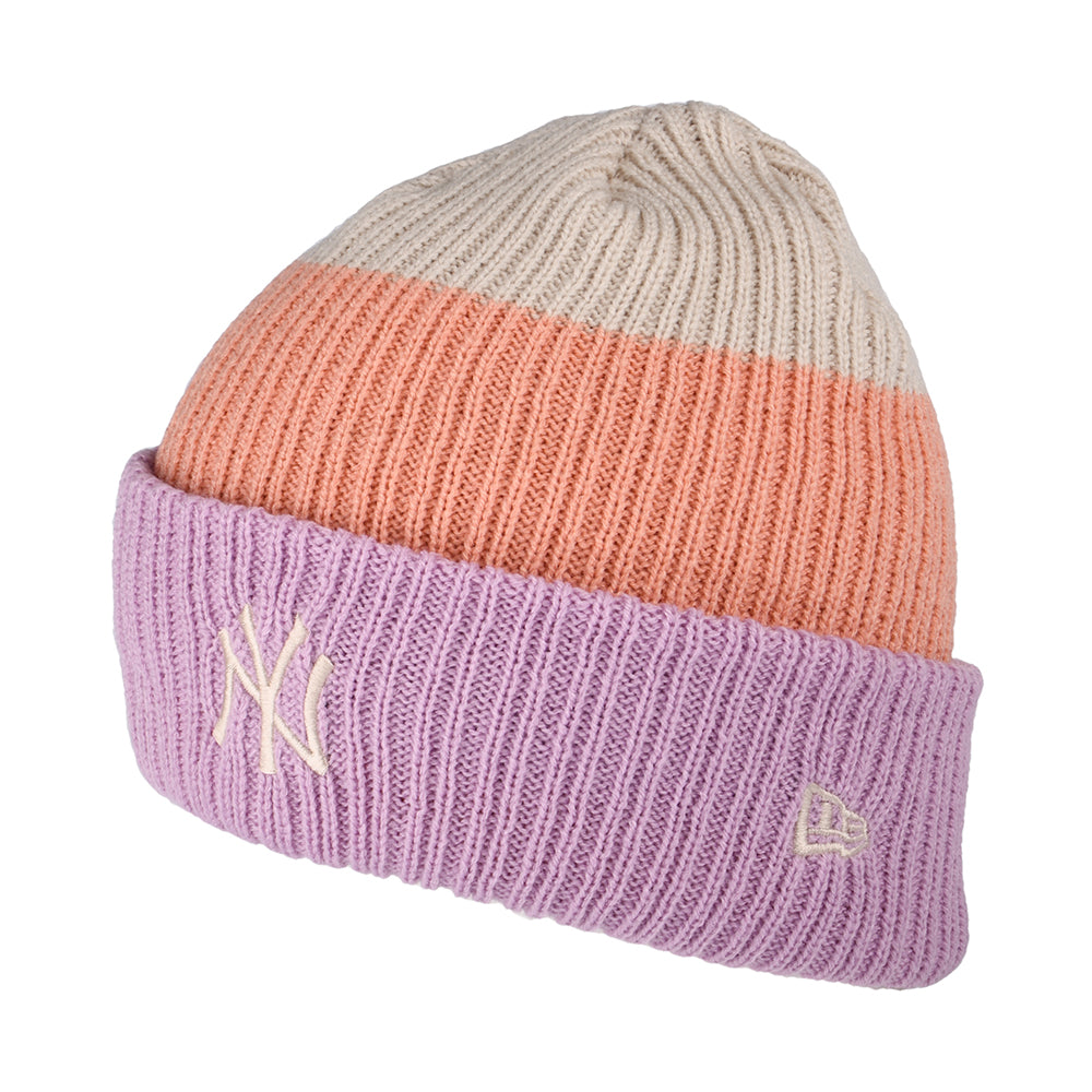 Bonnet Femme MLB Stripe à Revers New York Yankees lavande-pêche-pierre NEW ERA