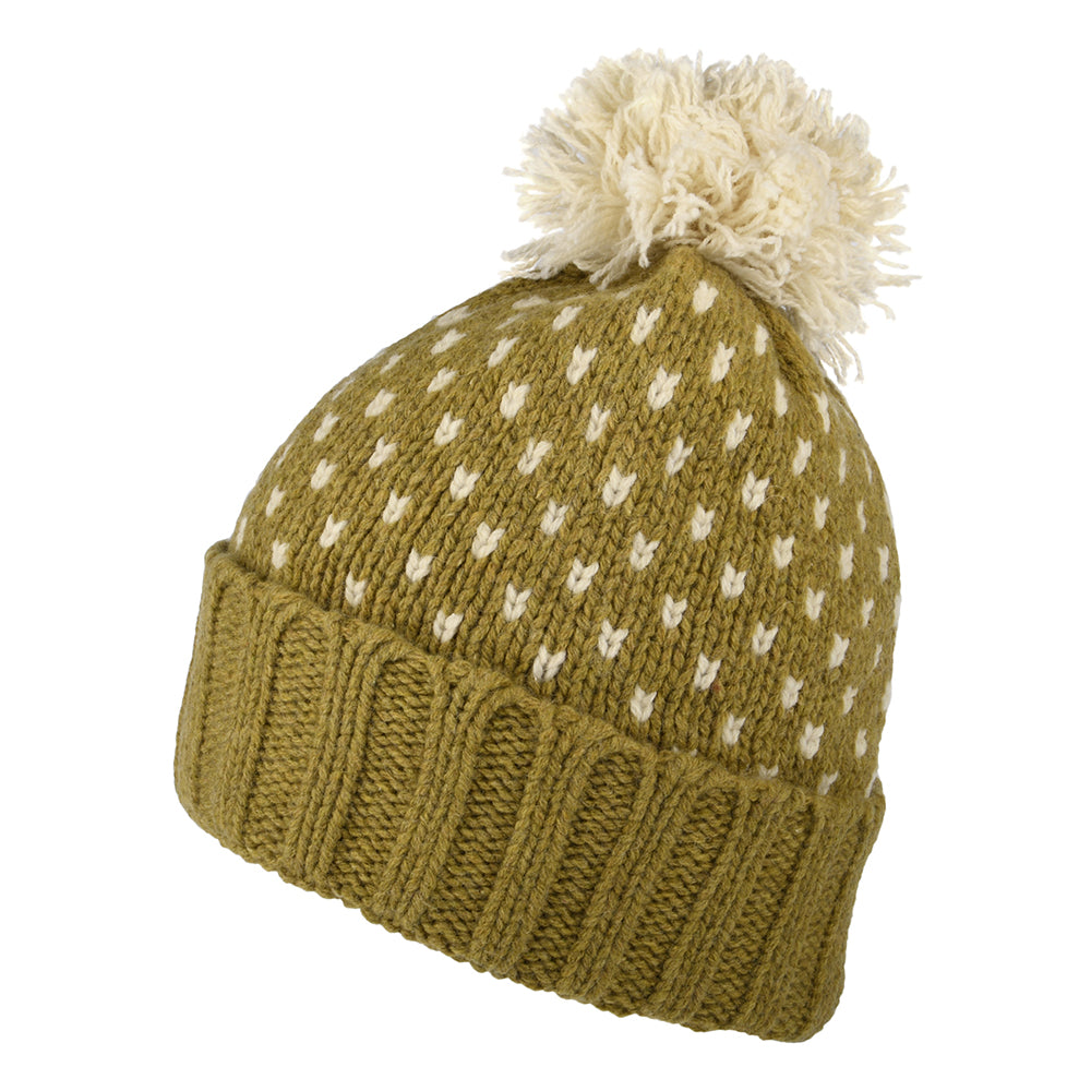 Bonnet à Pompon Snowbelle en Laine Recyclée olive clair-blanc cassé PATAGONIA