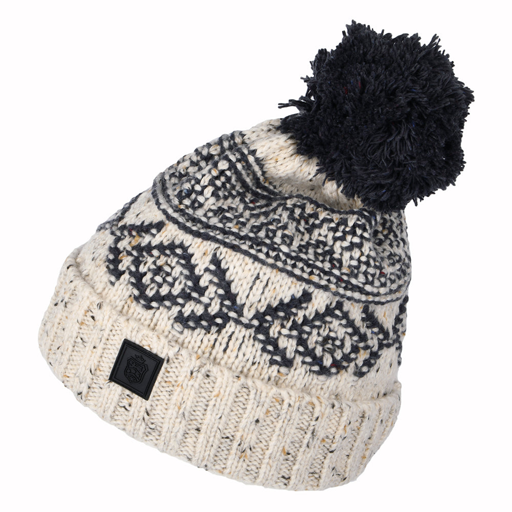 Bonnet à Pompon Fair Isle avoine-bleu marine FAILSWORTH