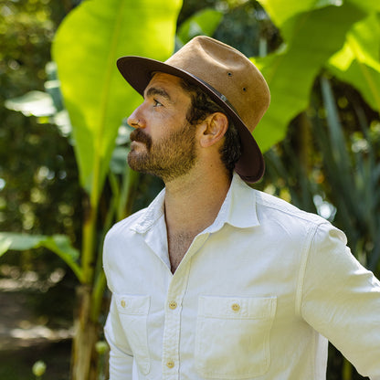 Chapeau Fedora Safari en Cuir Nubuck marron JAXON & JAMES - VENTE EN GROS