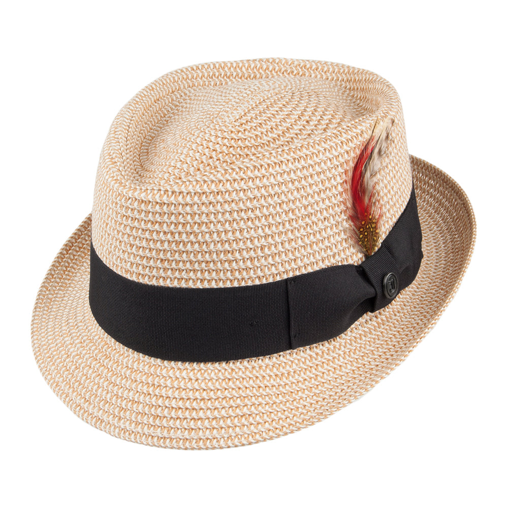 Chapeau Pork Pie Diamond Crown en Paille Toyo Tressée naturel JAXON & JAMES - VENTE EN GROS