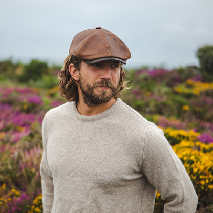 Casquette Plate en Cuir Fulton marron JAXON & JAMES - VENTE EN GROS