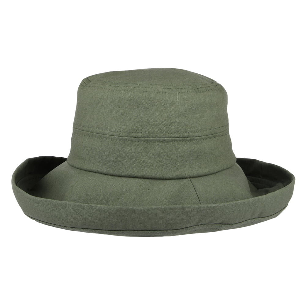 Chapeau Été en Lin Pliable Lily olive SUR LA TÊTE - VENTE EN GROS